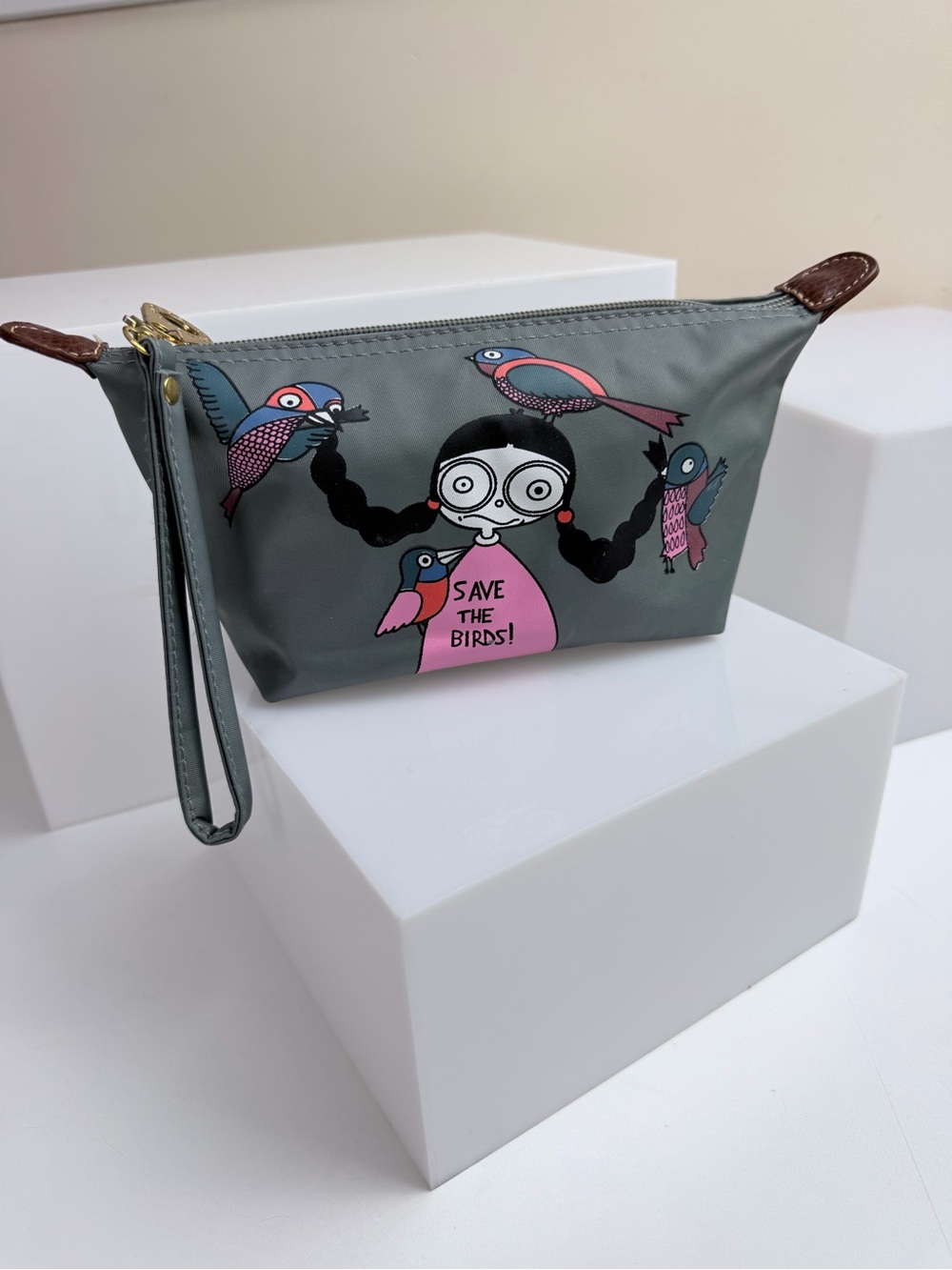 Marc by Marc Jacobs Miss Marc Save the Birds Gray Pouch Makeup Bag